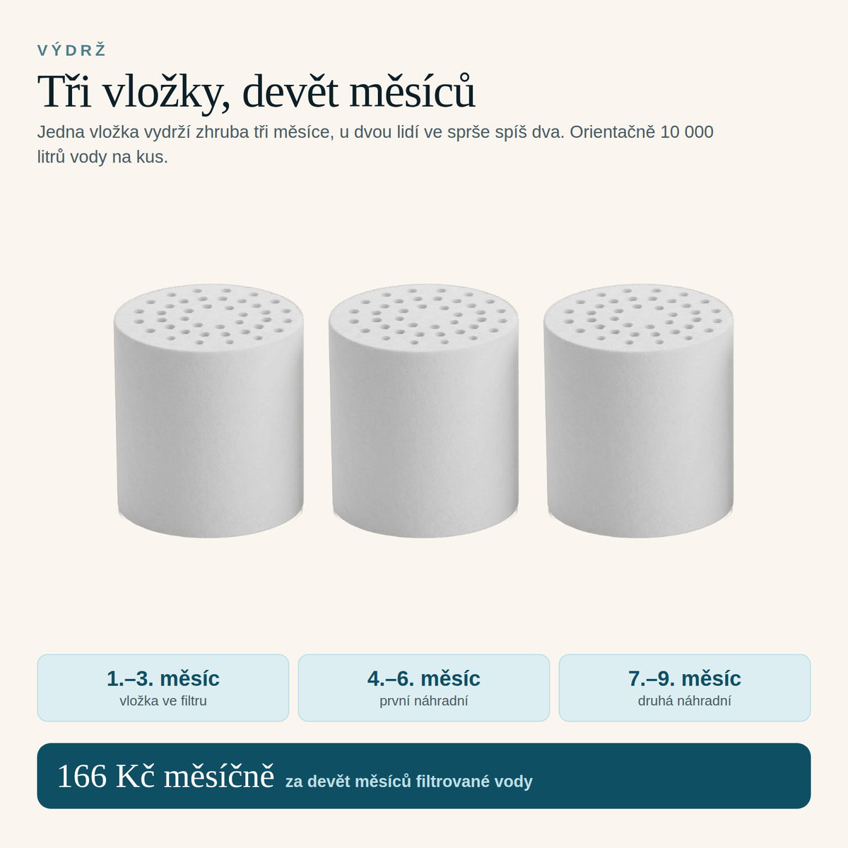 Tři filtrační vložky Dewlie vydrží devět měsíců